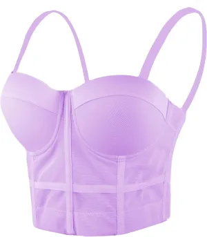 ELLACCI Women's Mesh Bustier Crop Top Push Up Corset Tops Bra Purple
