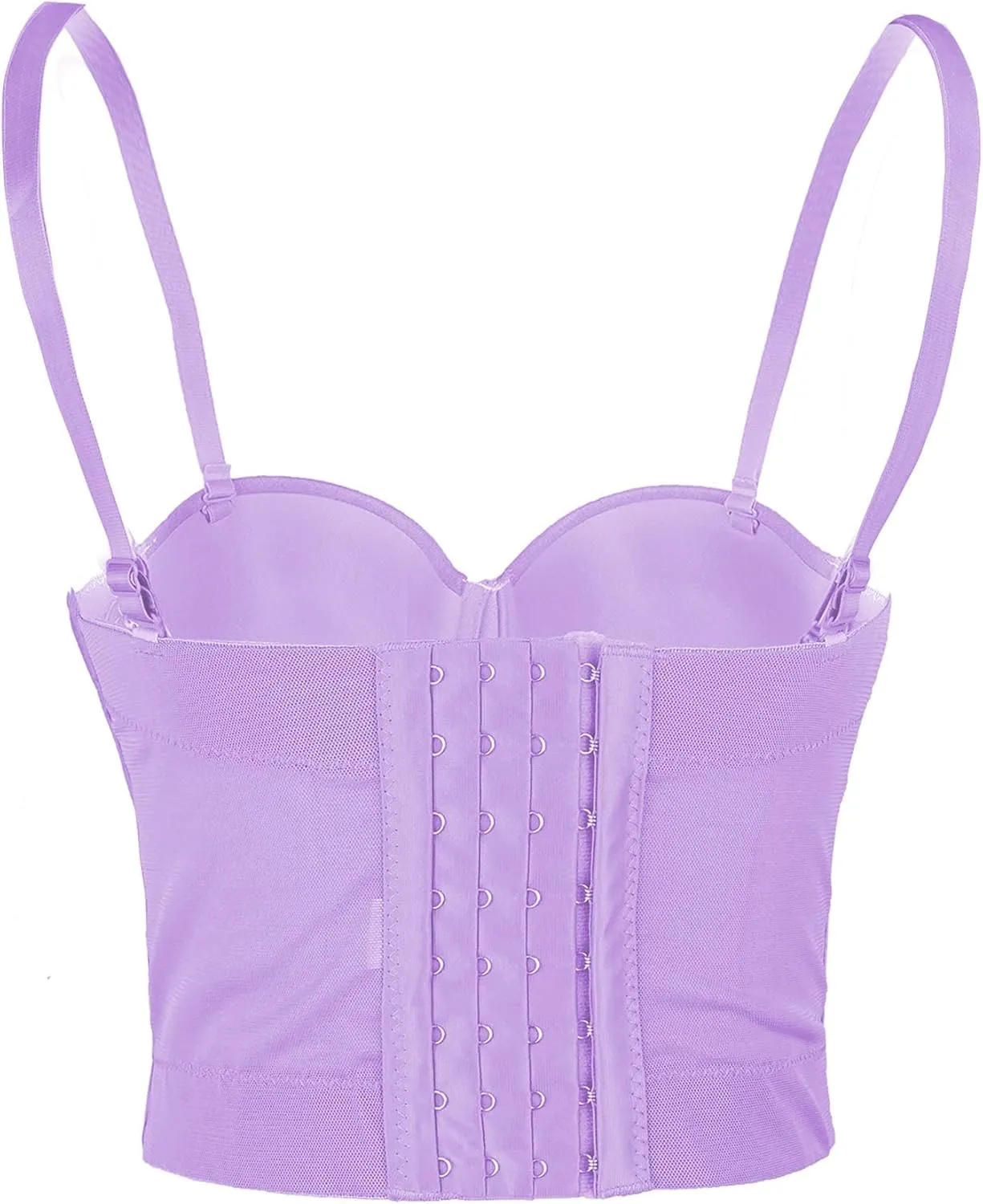 ELLACCI Women's Mesh Bustier Crop Top Push Up Corset Tops Bra Purple