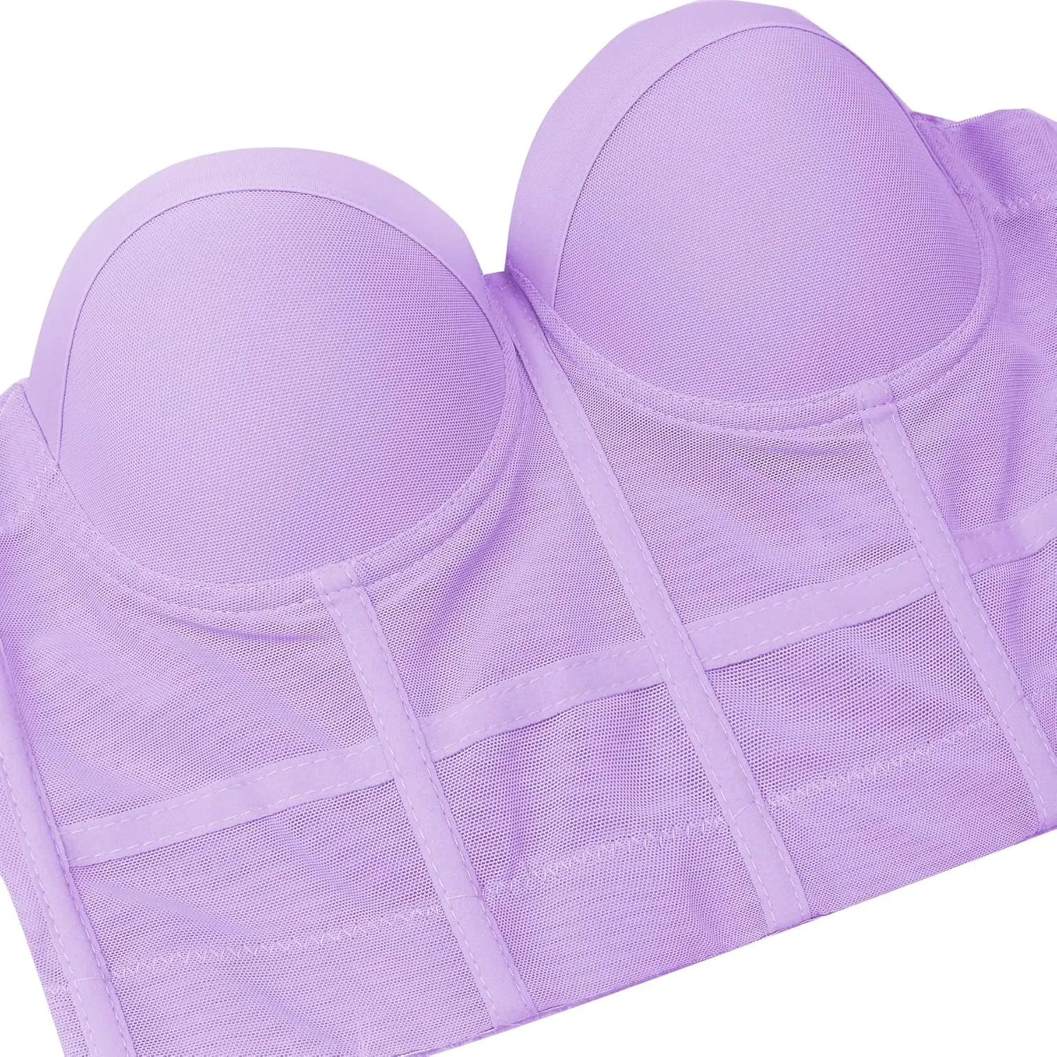 ELLACCI Women's Mesh Bustier Crop Top Push Up Corset Tops Bra Purple