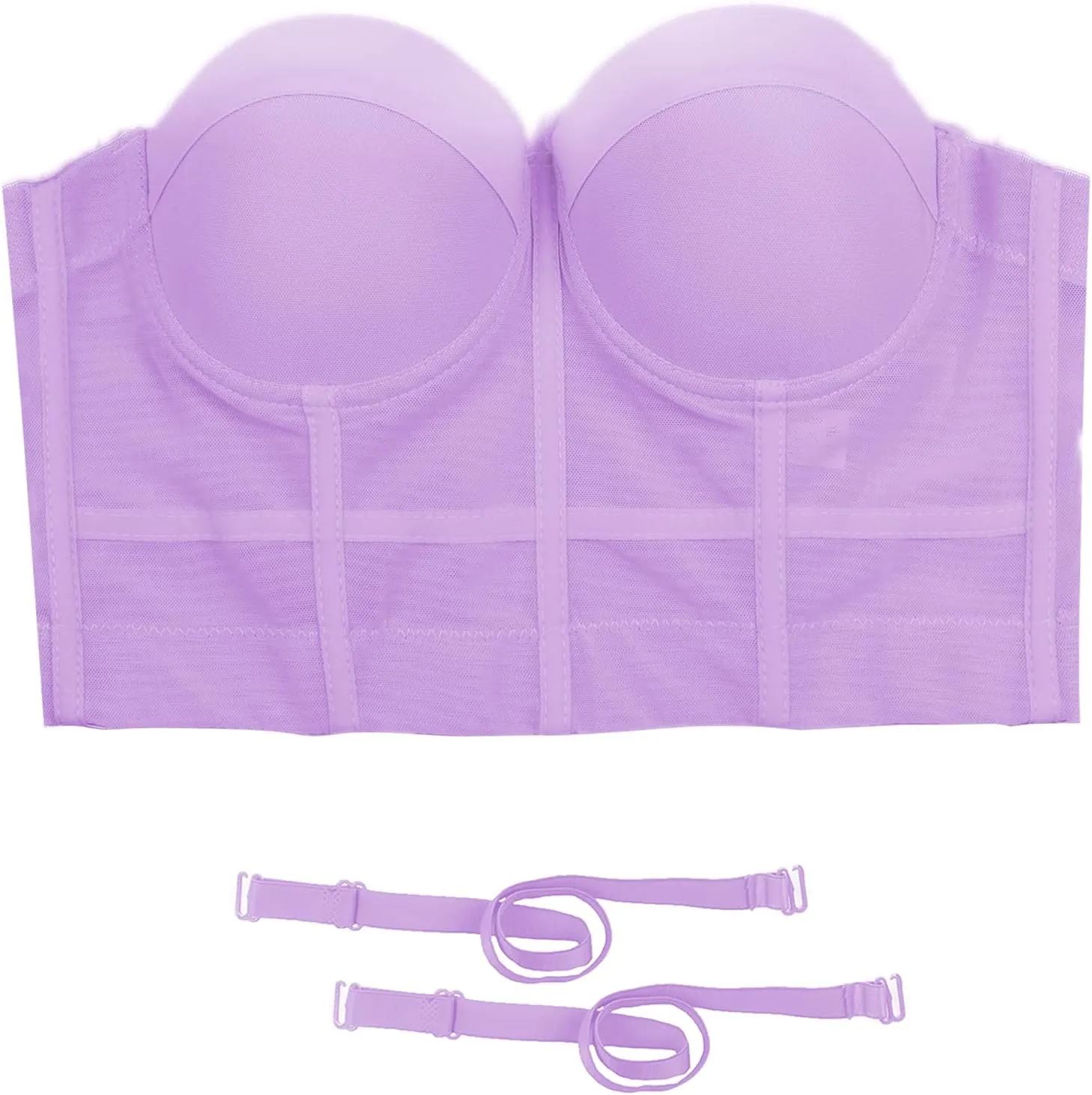 ELLACCI Women's Mesh Bustier Crop Top Push Up Corset Tops Bra Purple