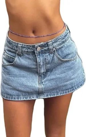 EMMIOL Jean Skirts for Women Sexy Mid Waist Sexy Mini Dress 2025 Trendy Y2k Clothes Denim Skirt