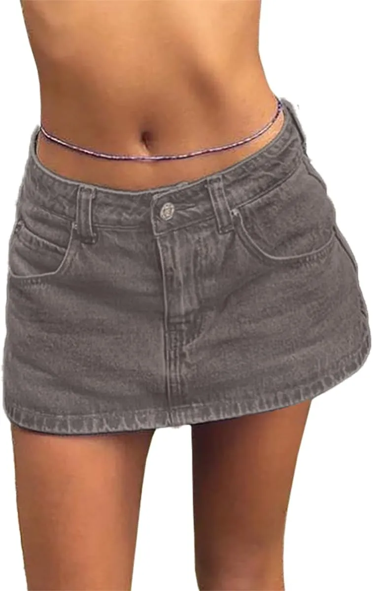 EMMIOL Jean Skirts for Women Sexy Mid Waist Sexy Mini Dress 2025 Trendy Y2k Clothes Denim Skirt
