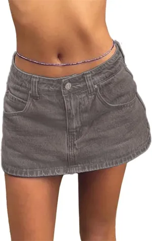 EMMIOL Jean Skirts for Women Sexy Mid Waist Sexy Mini Dress 2025 Trendy Y2k Clothes Denim Skirt