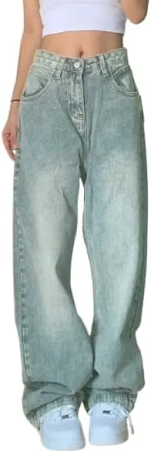 EMMIOL Wide Leg Jeans for Women - Low Waist Baggy Loose Boyfriends Denim Pants - Y2K 90S Style