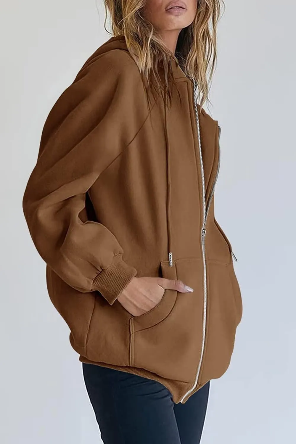 Ezbelle Women's Full Zip Up Hoodie Fall Jacket Oversized Casual Hooded Sweatshirts with Pockets