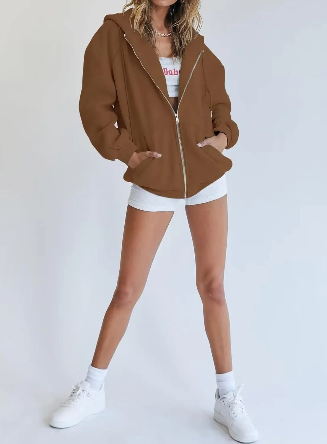 Ezbelle Women's Full Zip Up Hoodie Fall Jacket Oversized Casual Hooded Sweatshirts with Pockets