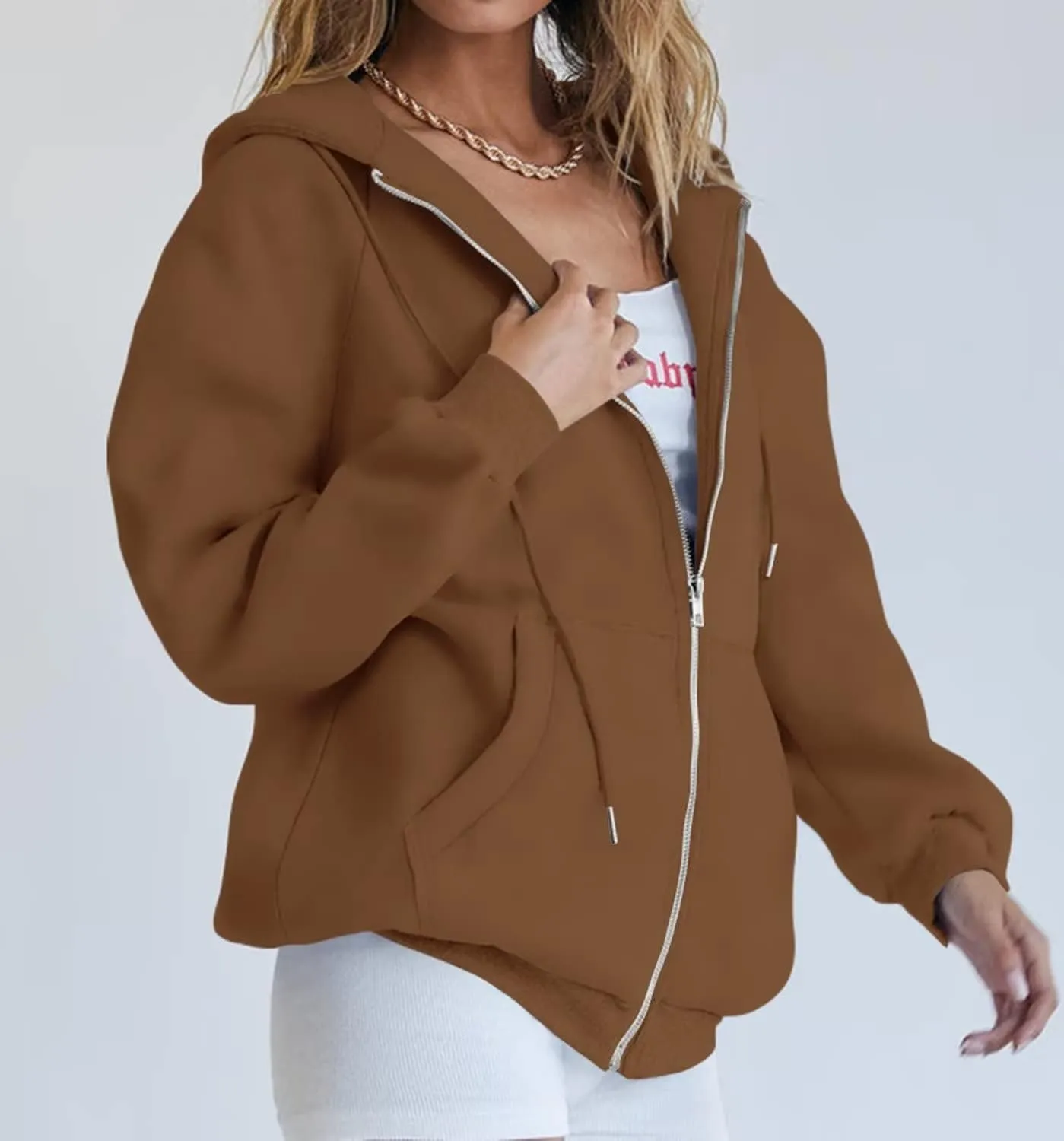 Ezbelle Women's Full Zip Up Hoodie Fall Jacket Oversized Casual Hooded Sweatshirts with Pockets