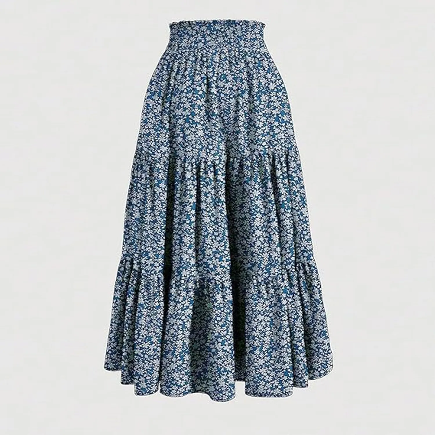 Floral Maxi Skirt for Women Summer High Waisted Comfy Tiered Elastic Skirts Vacation A-Line Flowy Swing Long Skirts