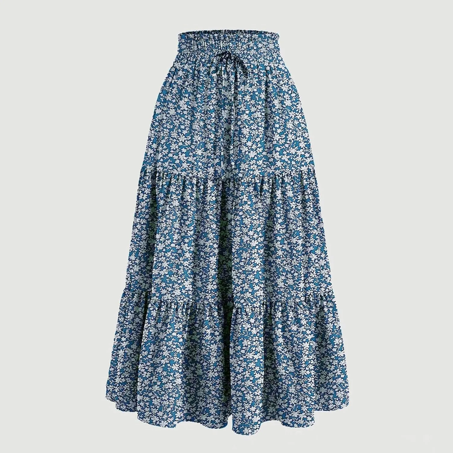 Floral Maxi Skirt for Women Summer High Waisted Comfy Tiered Elastic Skirts Vacation A-Line Flowy Swing Long Skirts