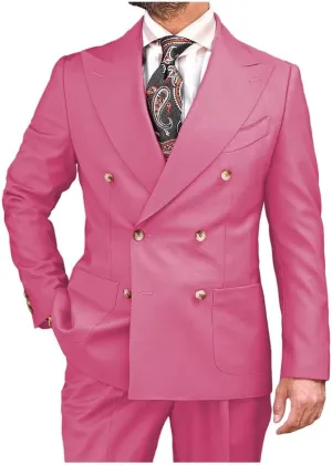 Formal Men's Suits 2 Pieces Double Breasted Peak Lapel Tuxedos Slim Fit Blazer Pants Solid Business Suits for Wedding Grooms