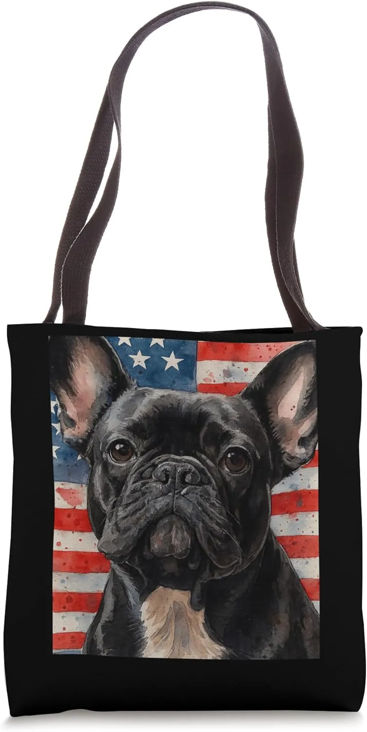 Frenchie 4th of July French Dog USA Flag Where's the Paw-ty Tote Bag