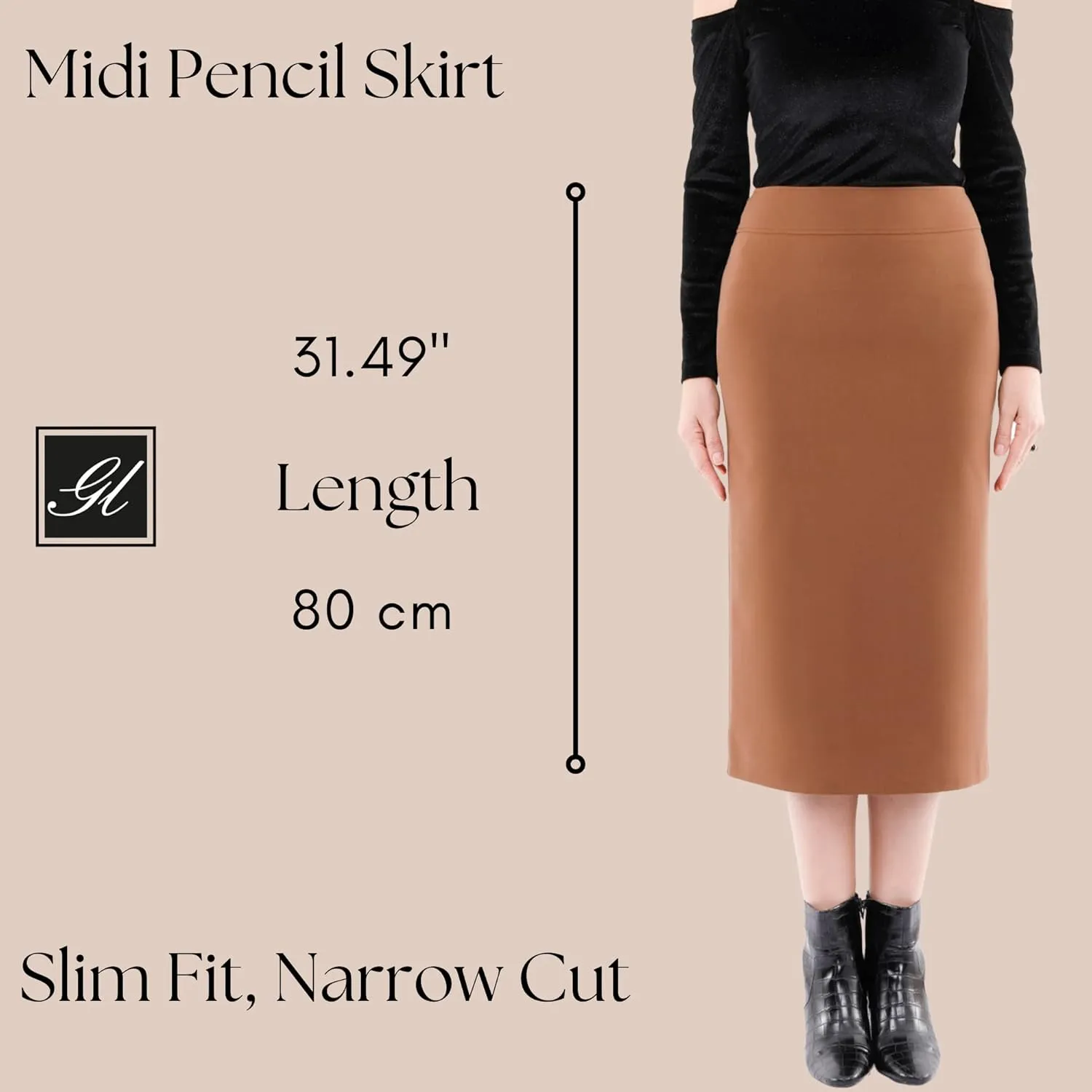 G-Line Pencil Midi Skirts for Women - Petite to Plus Size Midi Skirt - High Waisted, Back Slit, Knee Length Women's Skirts