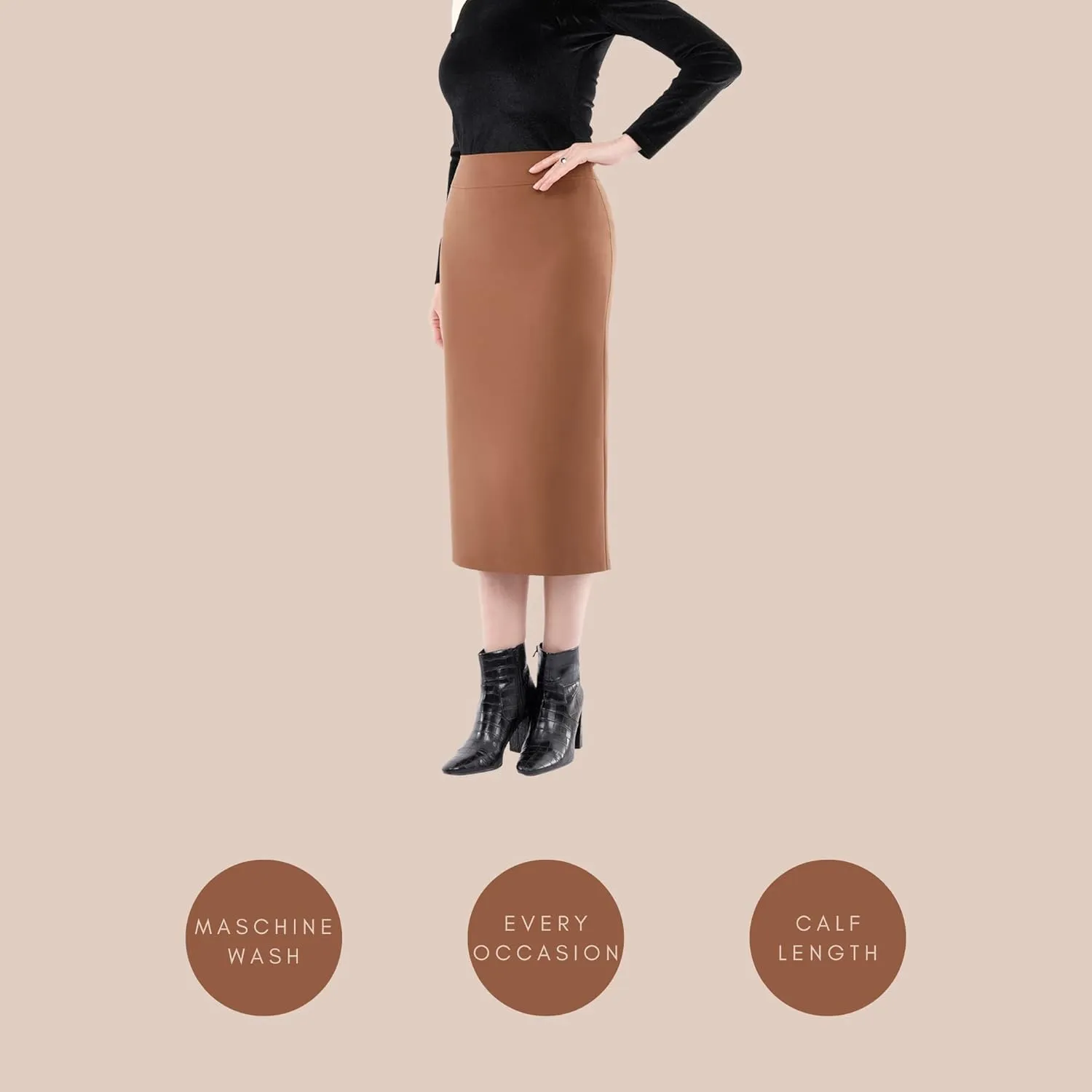 G-Line Pencil Midi Skirts for Women - Petite to Plus Size Midi Skirt - High Waisted, Back Slit, Knee Length Women's Skirts