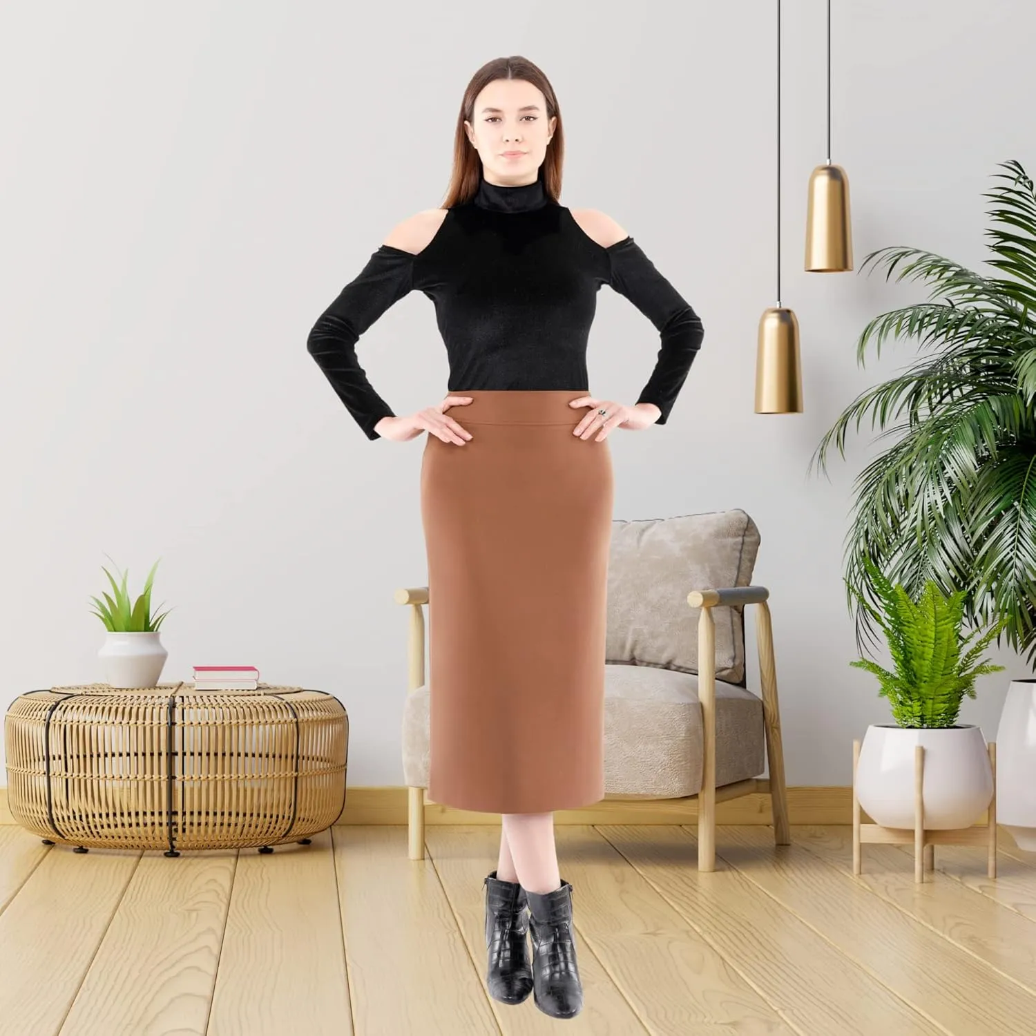 G-Line Pencil Midi Skirts for Women - Petite to Plus Size Midi Skirt - High Waisted, Back Slit, Knee Length Women's Skirts