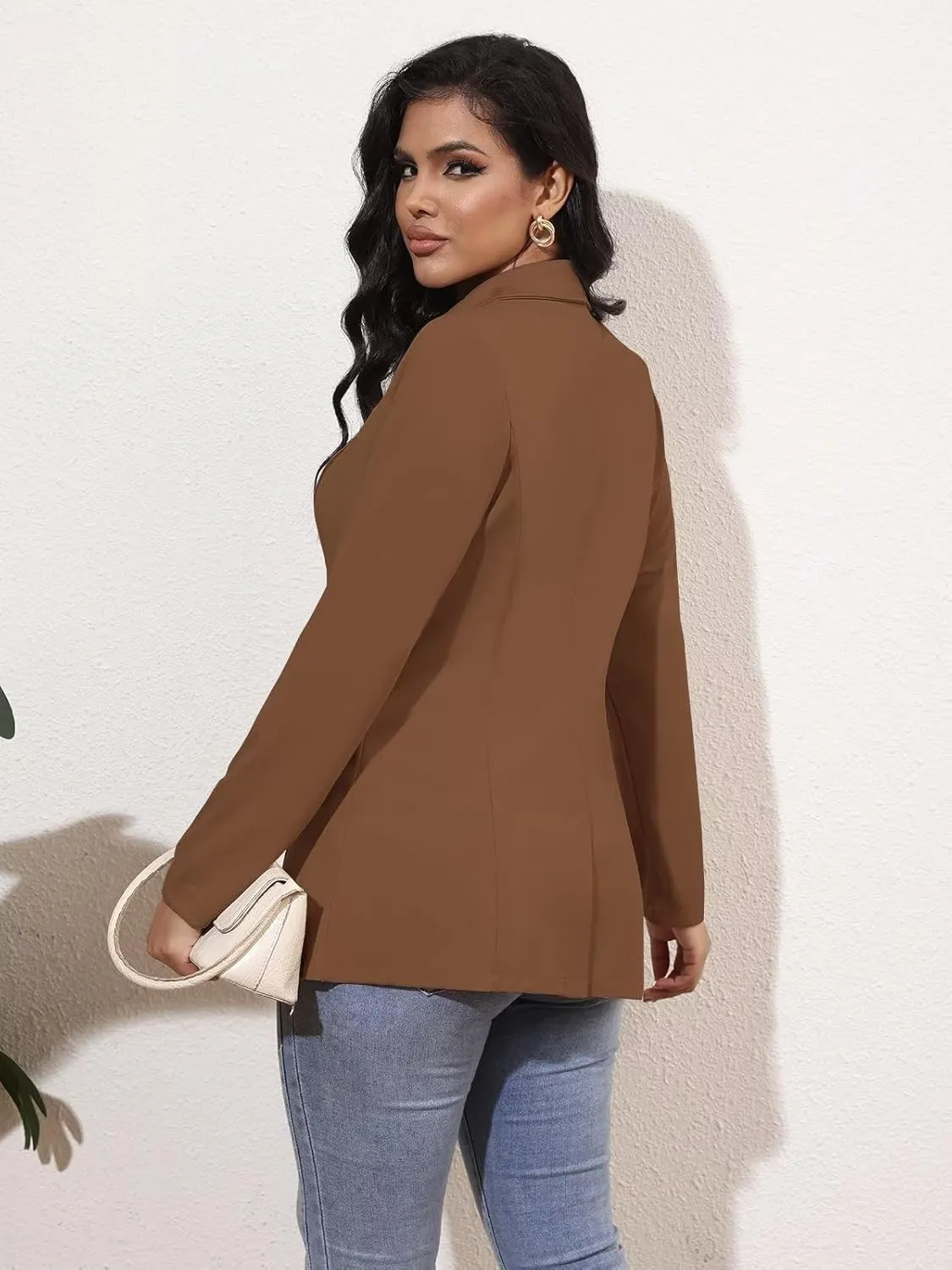 Genhoo Women's Long Sleeve Blazer Open Front Cardigan Jacket Work Office Blazer with Zipper Pockets S-3XL