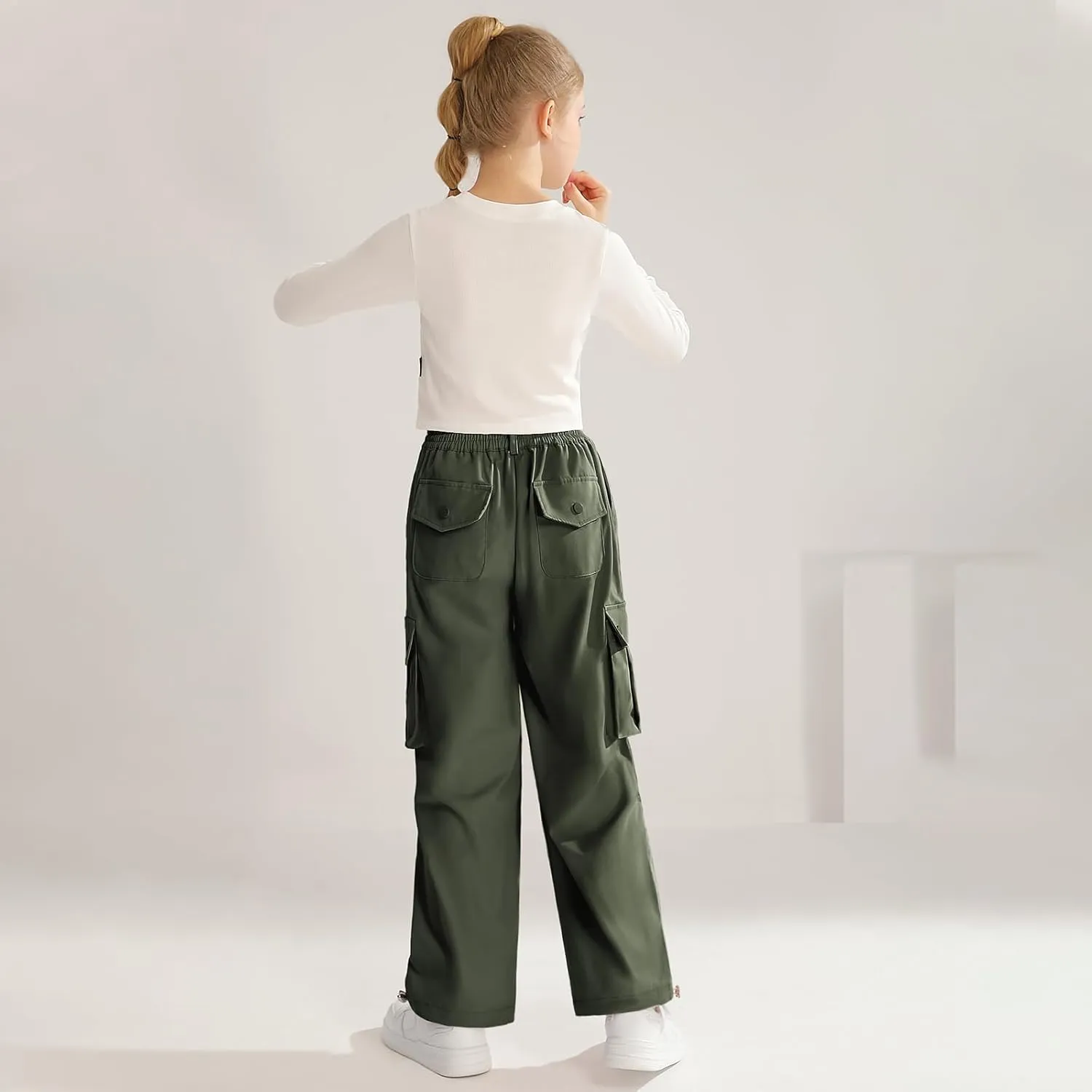 Girls Cargo Jogger Pants Parachute Pants with Elastic Waist and Pockets Cargo Trousers for Teens Girls 7-14 Years