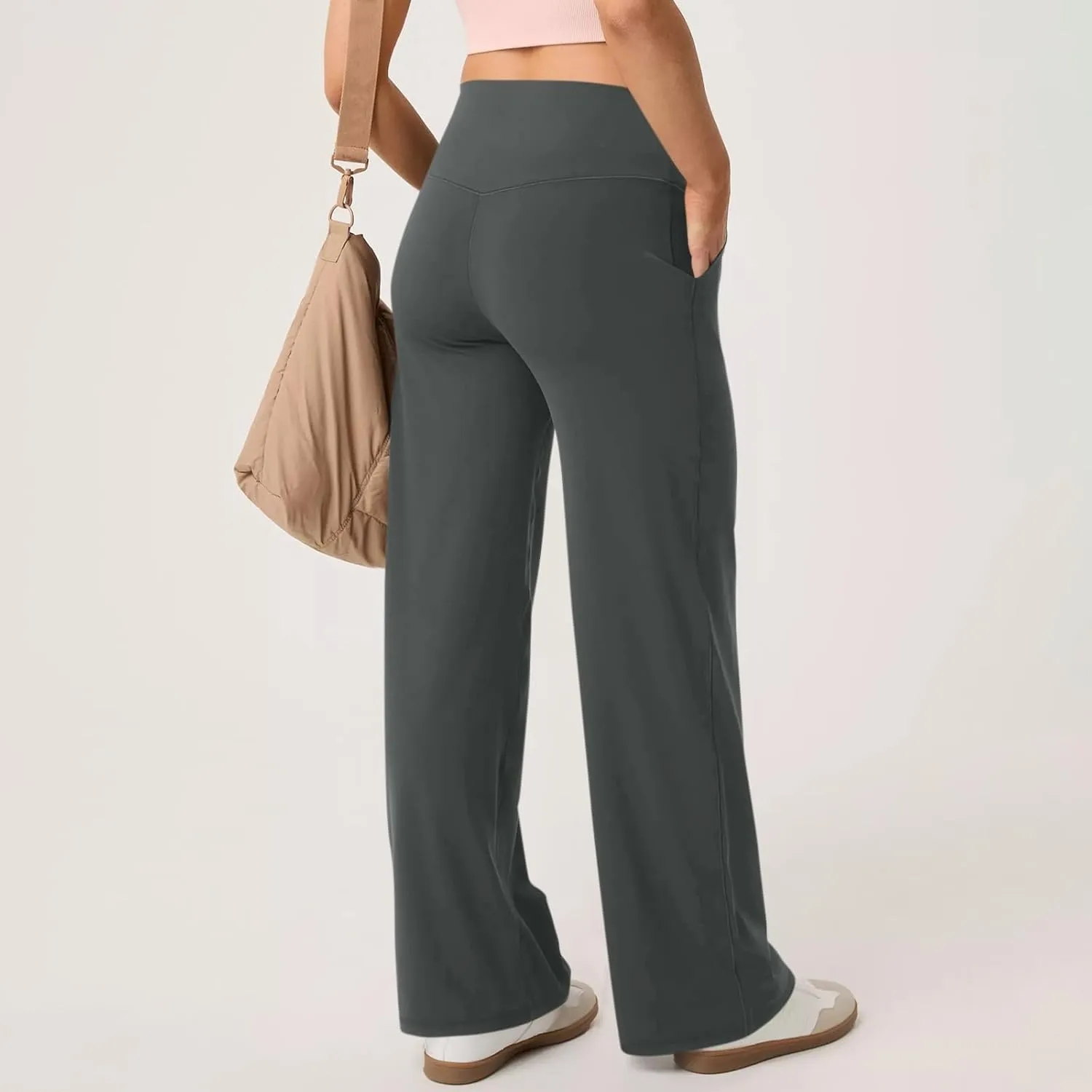 GOKKILRW Women's Yoga Pants Wide Leg Dress Work Pants Tummy Control Stretch High Waist Casual Trousers Slacks with Pockets