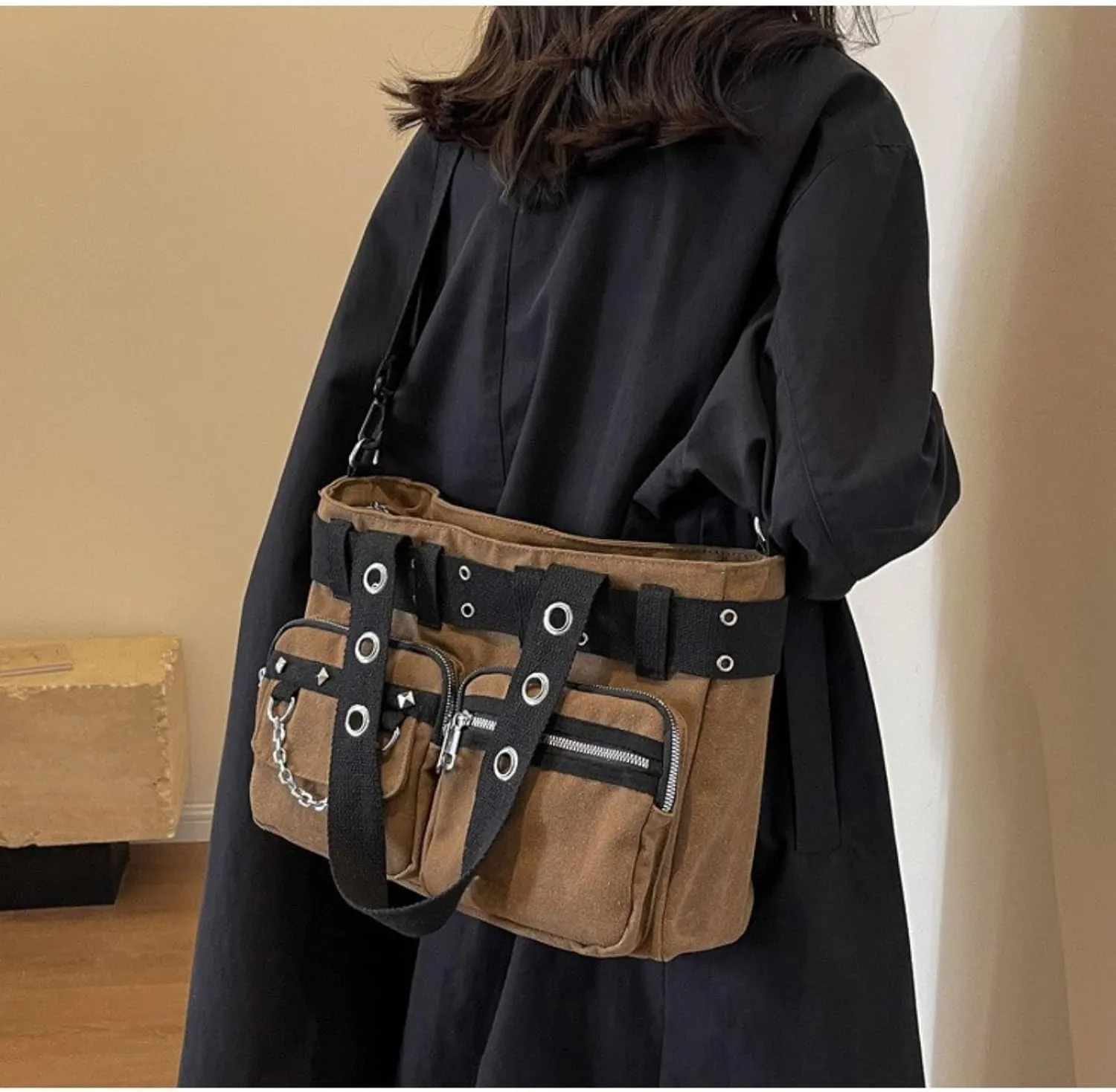 Gothic Goth Purse,Punk Grunge Messenger Bag,Cool Goth Canvas Shoulder Bag for Women