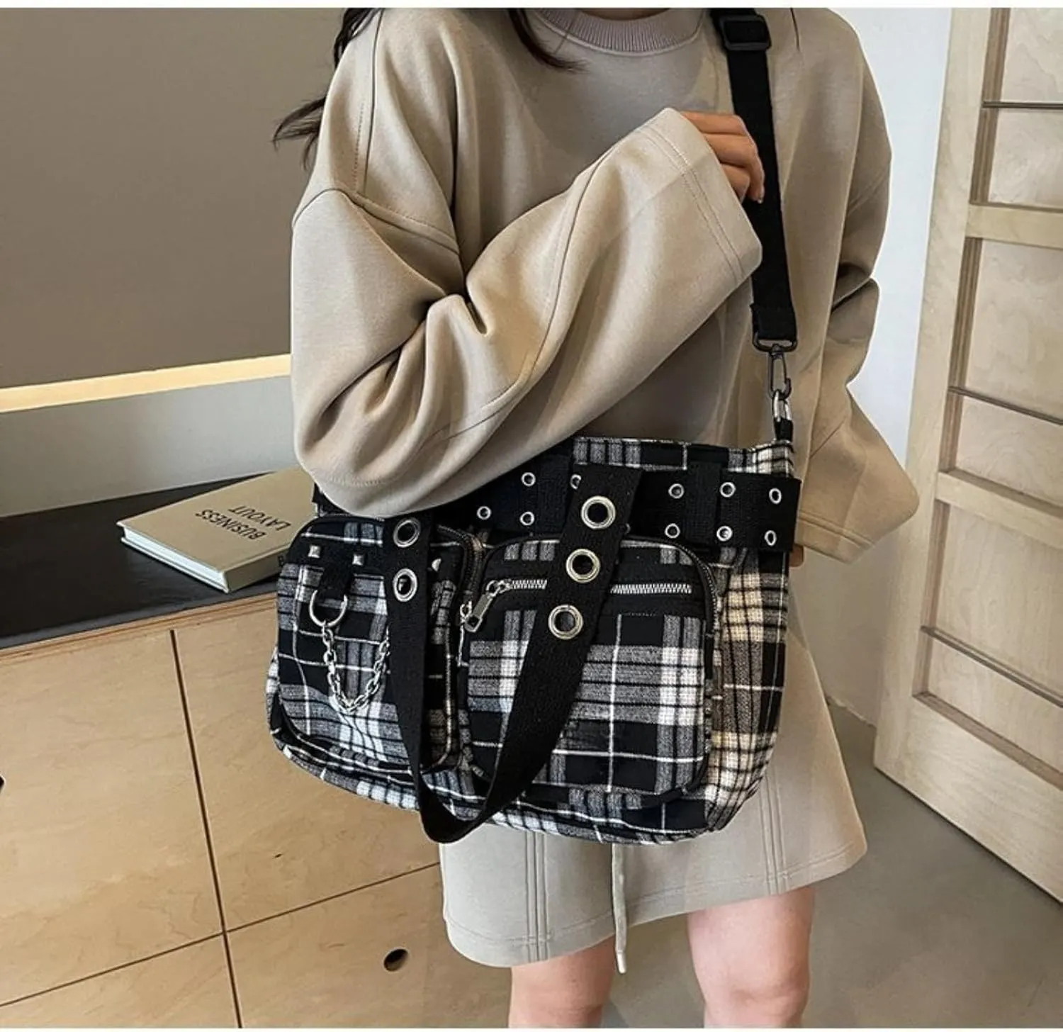 Gothic Goth Purse,Punk Grunge Messenger Bag,Cool Goth Canvas Shoulder Bag for Women