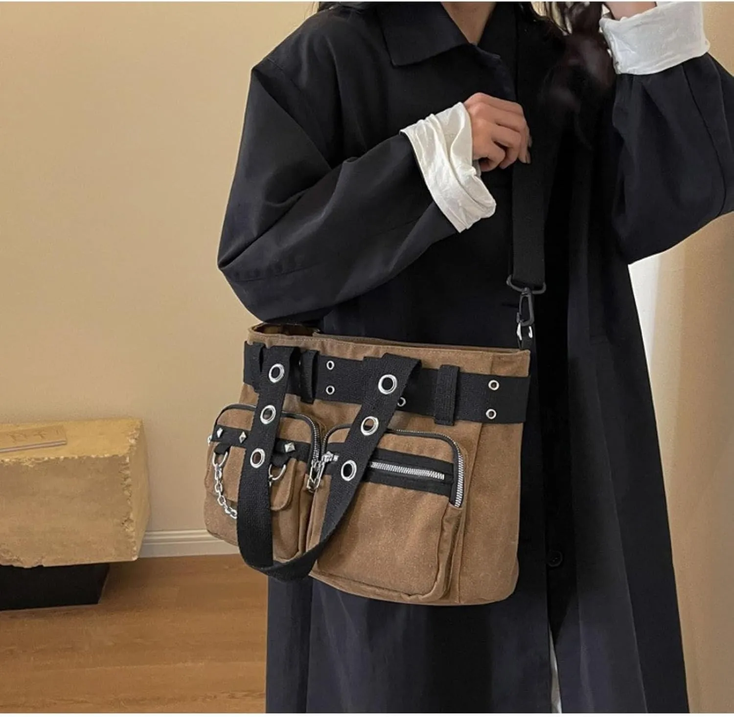 Gothic Goth Purse,Punk Grunge Messenger Bag,Cool Goth Canvas Shoulder Bag for Women
