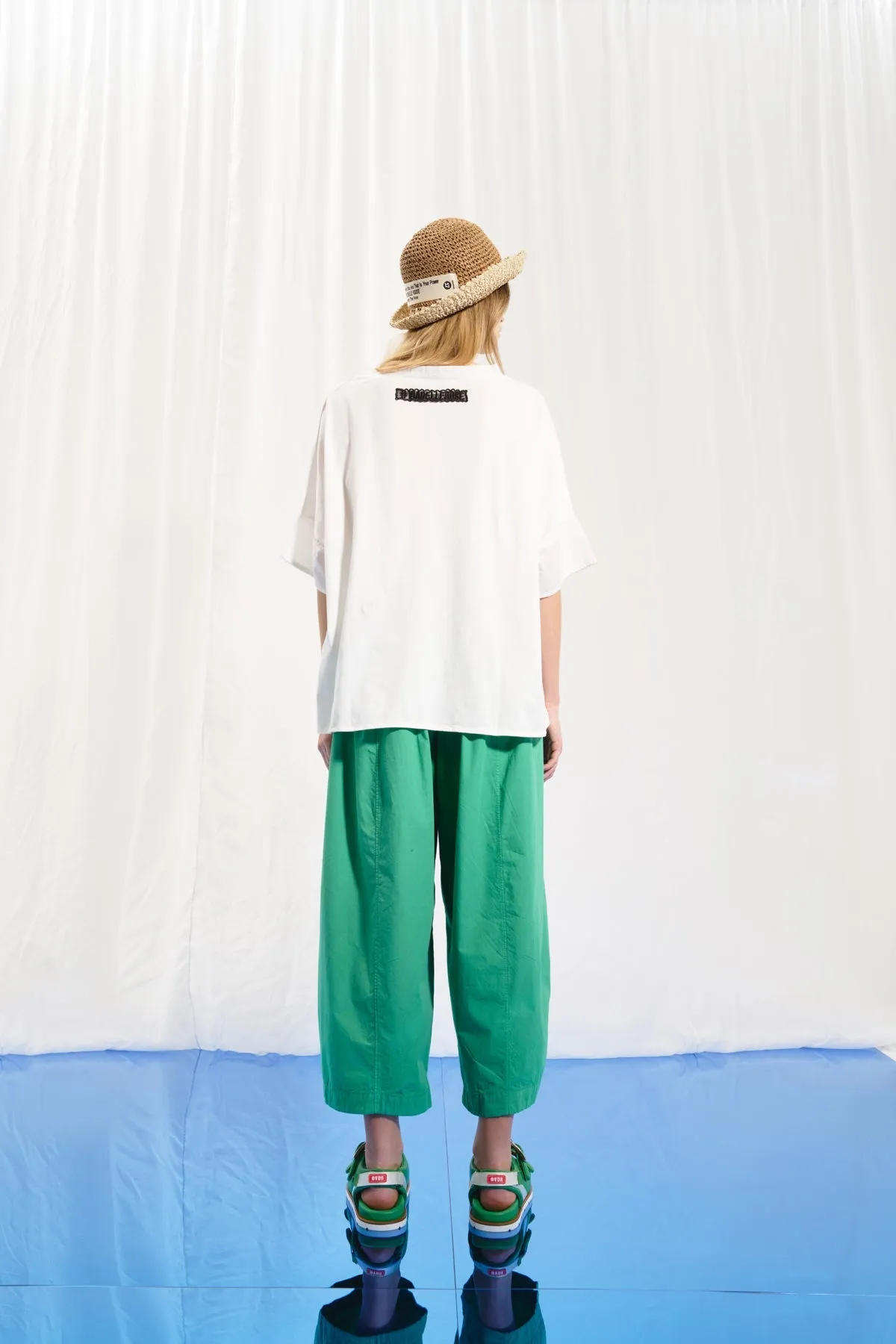 Green Poplin Baggy Trousers 17107