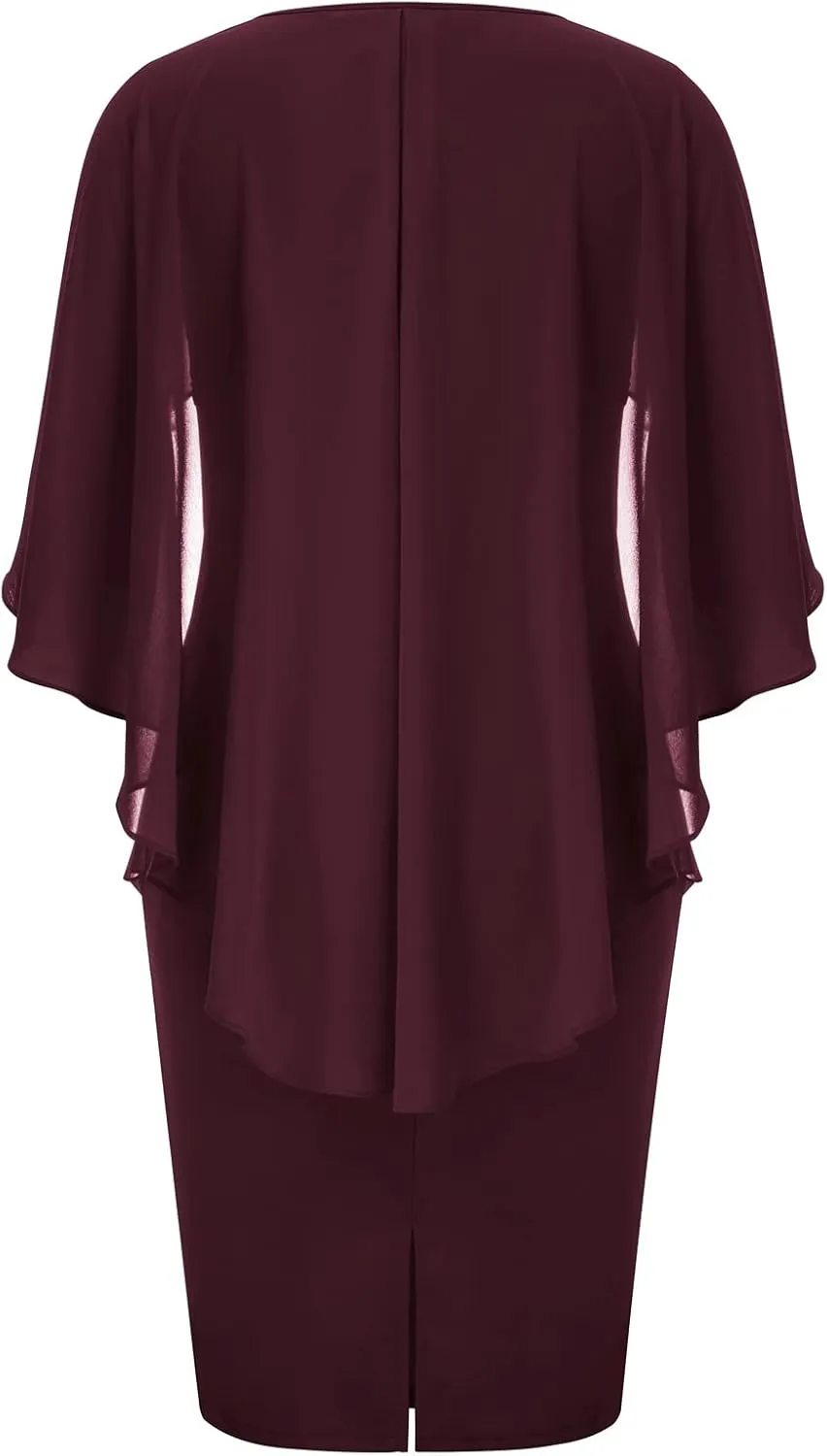 Hanna Nikole Women's Plus Size Chiffon Ruffle Flattering Cape Sleeve Bodycon Pencil Dress