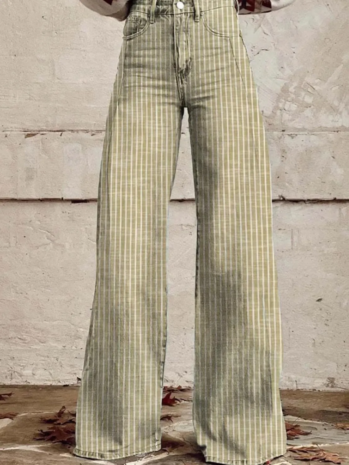 Hassembly Women Y2K Striped Jeans High Waist Button Wide Leg Casual Denim Pants Bootcut Flare Boyfriend Trousers with Pockets