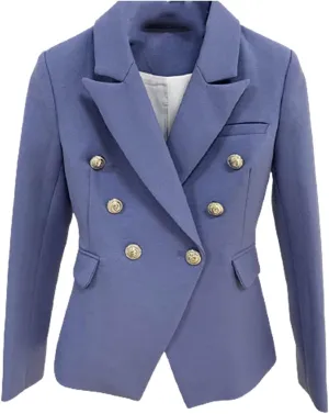 High Street Blazer Women's Double Breasted Metal Lion Silver Buttons Blazer Jacket