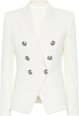 High Street Blazer Women's Double Breasted Metal Lion Silver Buttons Blazer Jacket