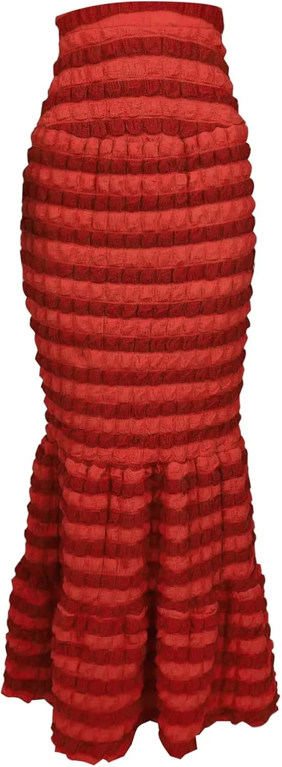 High Waist Long Skirts for Women Bodycon Popcorn Bubble Tiered Maxi Fishtail Party Skirt