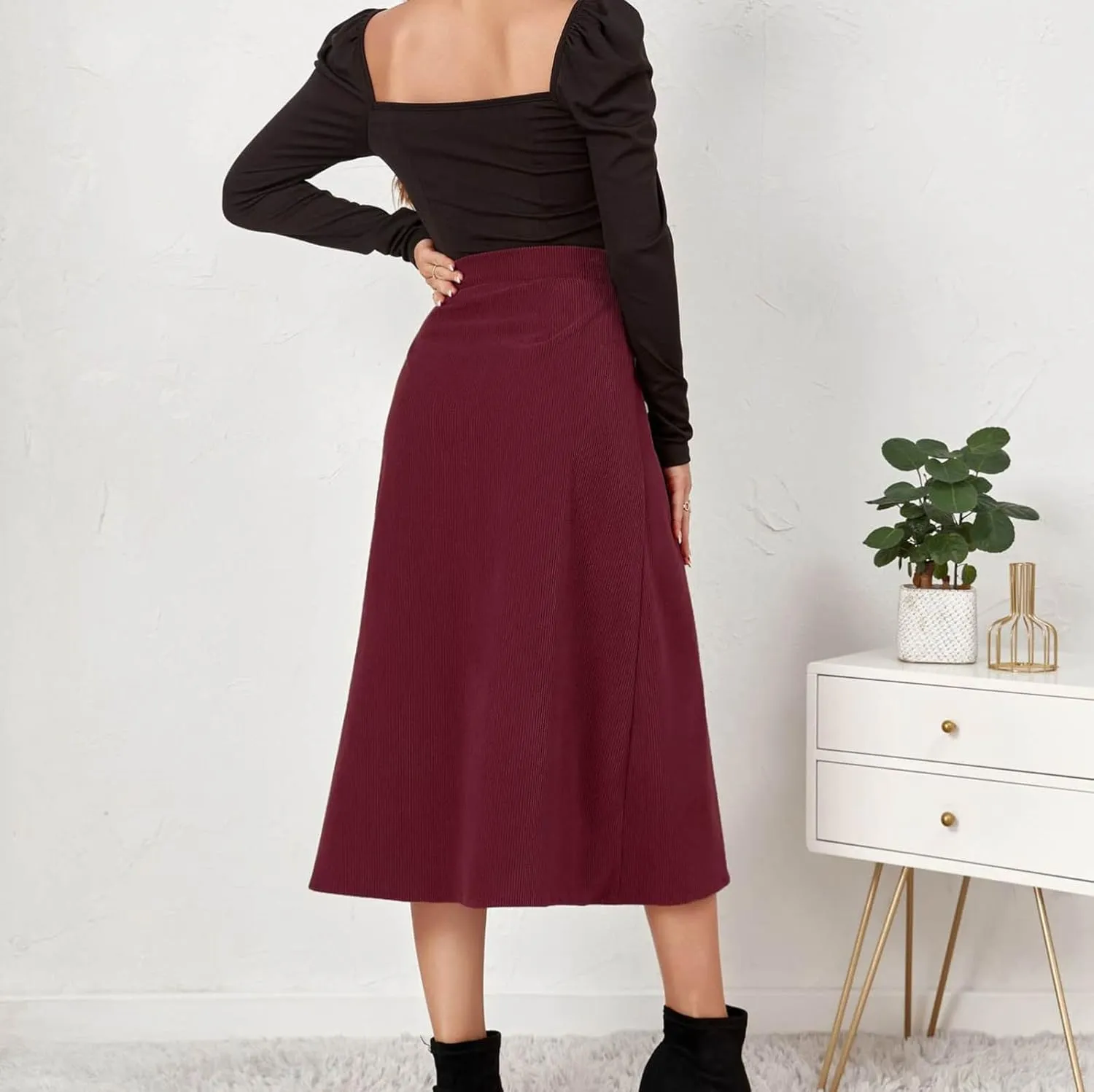 High Waisted Skirts for Women Elegant Cute Skirt Fashion Front Button A Line Skirt Solid Color Slim-Fit Skirts