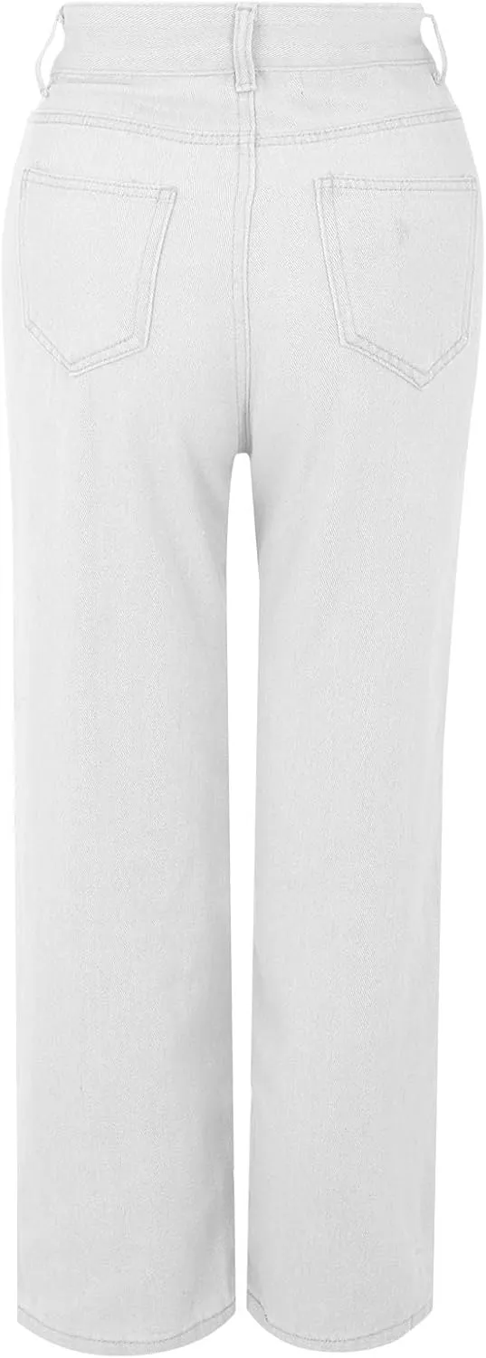 Hight Waisted Jeans for Women Trendy Casual Wide Leg Denim Sweatpants Plus Size Straight Leg Loose Fit Comfy Pants