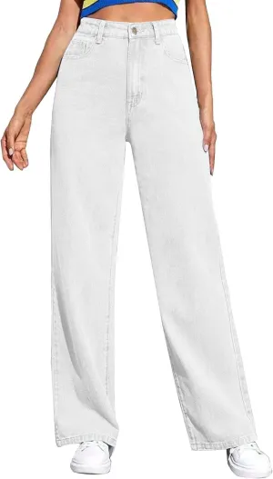 Hight Waisted Jeans for Women Trendy Casual Wide Leg Denim Sweatpants Plus Size Straight Leg Loose Fit Comfy Pants