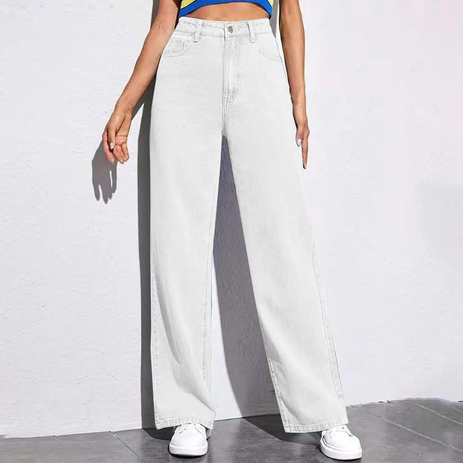 Hight Waisted Jeans for Women Trendy Casual Wide Leg Denim Sweatpants Plus Size Straight Leg Loose Fit Comfy Pants