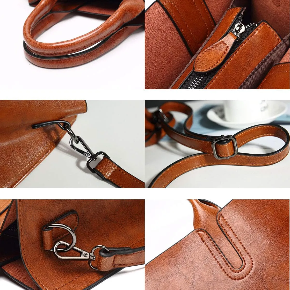 Hobo Bags for Women PU Leather Handbags Shoulder Top Handle Bag with Detachable Strap Black