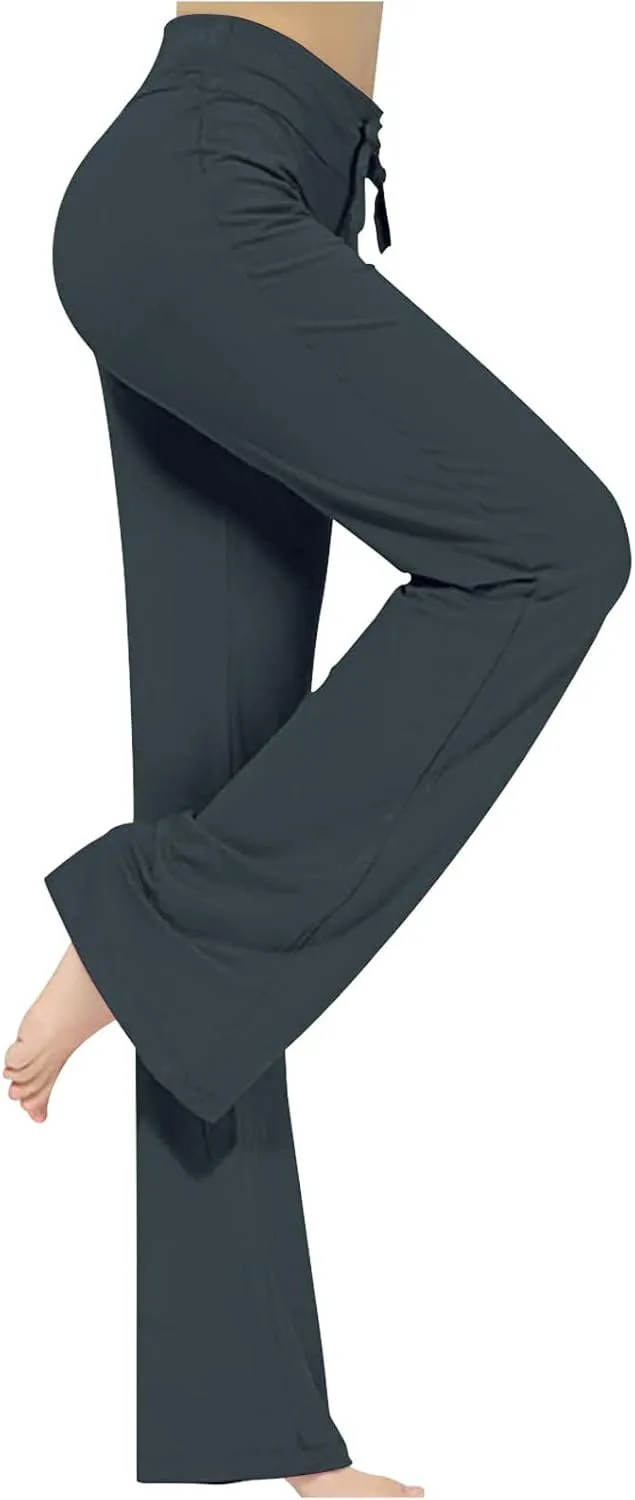 Hvyesh Womens Yoga Pants Wide Leg High Waist Tummy Control Loose Comfy Lounge Trousers Bootcut Drawstring Workout Leggings