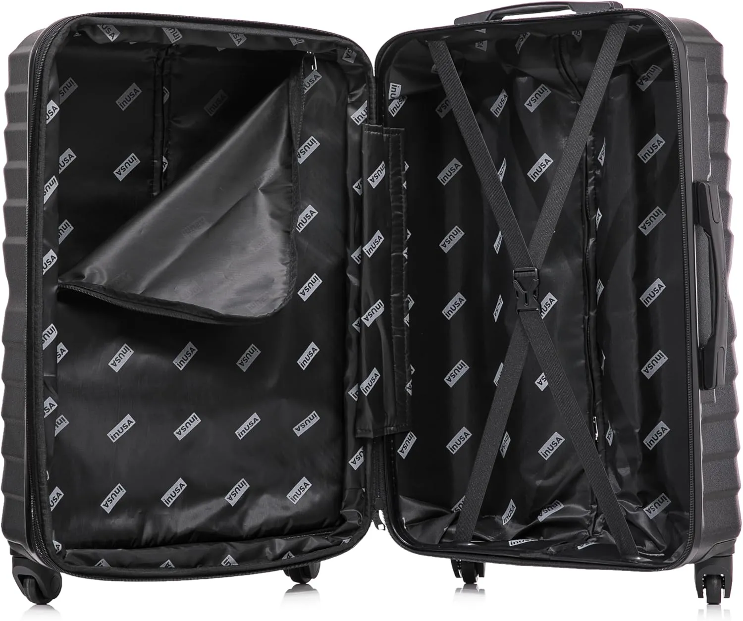 InUSA AURUM Hardside Luggage with Spinner Wheels | 28 in Durable Lightweight Large Checked Suitcase for Travel | Zipper Clouser Suit Case with Gel Handles and Trolley | Black