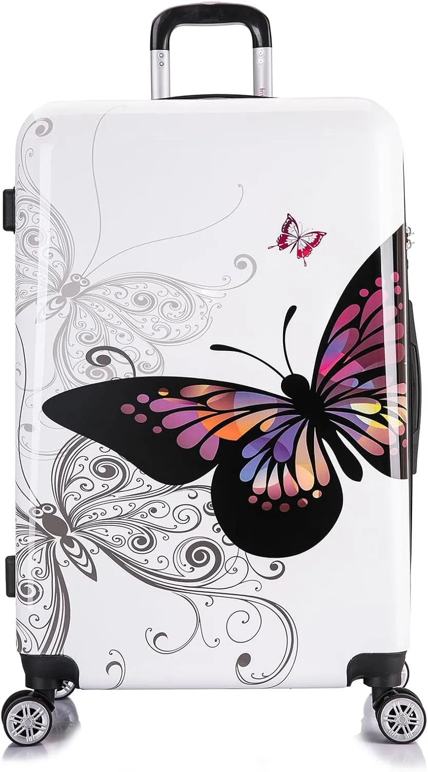 InUSA Butterfly Print Luggage with Spinner Wheels | Durable Lightweight Hardside Suitcase | Travel Bag with Handle and Trolley | 28-Inch Large Checked luggage