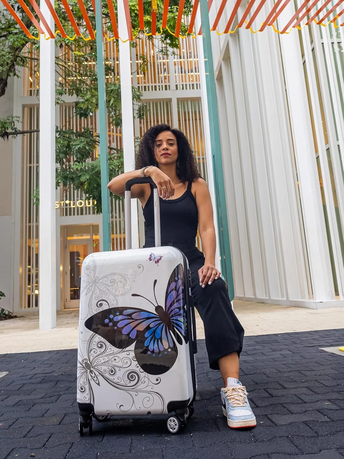 InUSA Butterfly Print Luggage with Spinner Wheels | Durable Lightweight Hardside Suitcase | Travel Bag with Handle and Trolley | 28-Inch Large Checked luggage