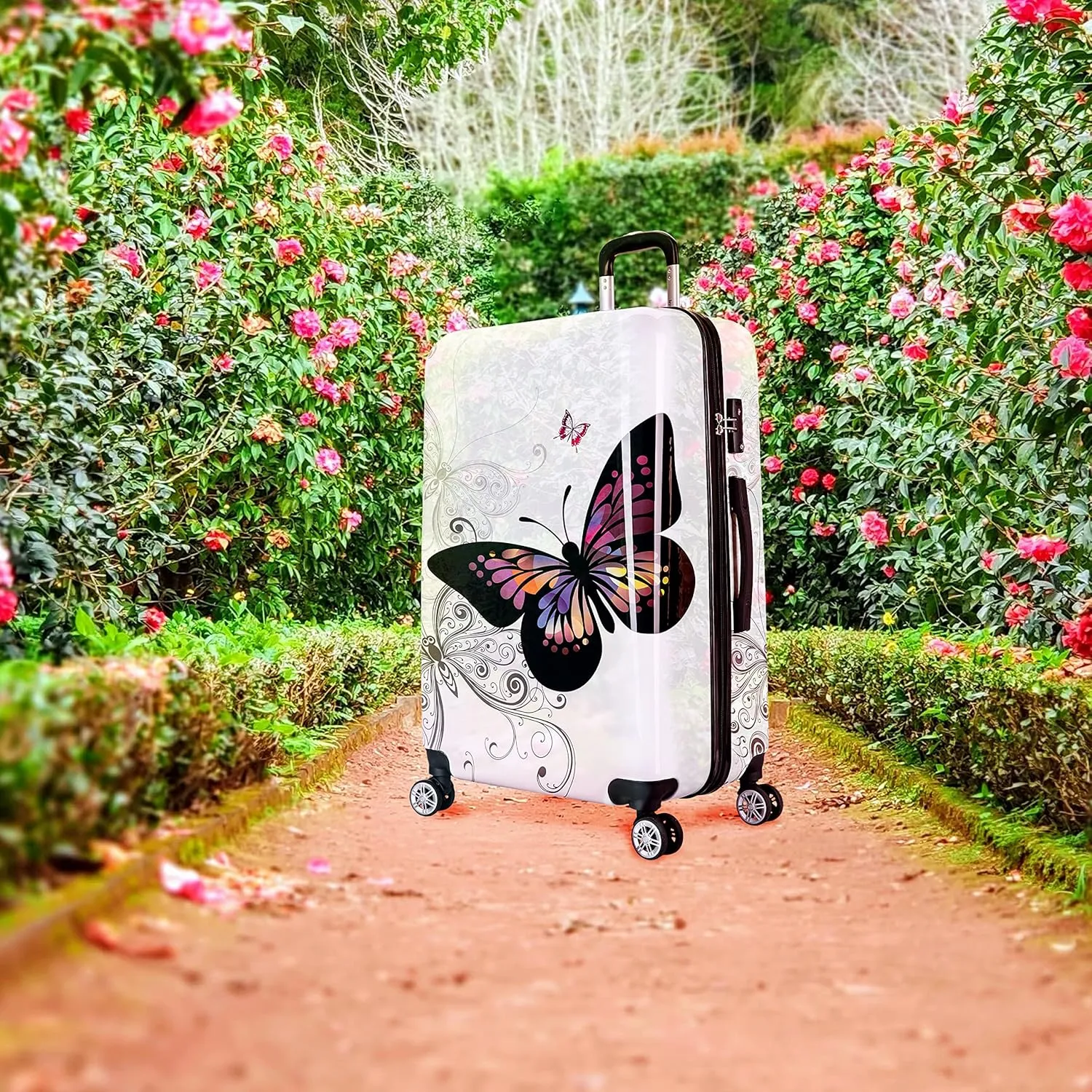 InUSA Butterfly Print Luggage with Spinner Wheels | Durable Lightweight Hardside Suitcase | Travel Bag with Handle and Trolley | 28-Inch Large Checked luggage