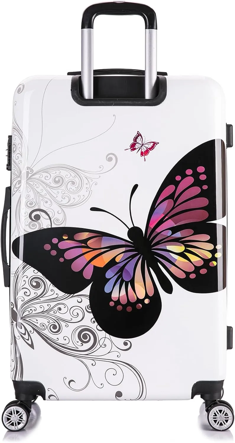 InUSA Butterfly Print Luggage with Spinner Wheels | Durable Lightweight Hardside Suitcase | Travel Bag with Handle and Trolley | 28-Inch Large Checked luggage