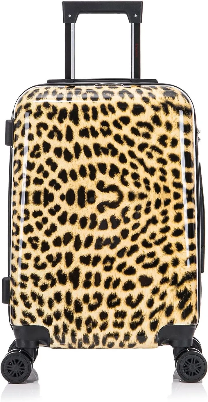 InUSA Cheetah Print Luggage with Spinner Wheels | Durable Lightweight Hardside Suitcase | Travel Bag with Handle and Trolley | 20-Inch Carry On Small Luggage