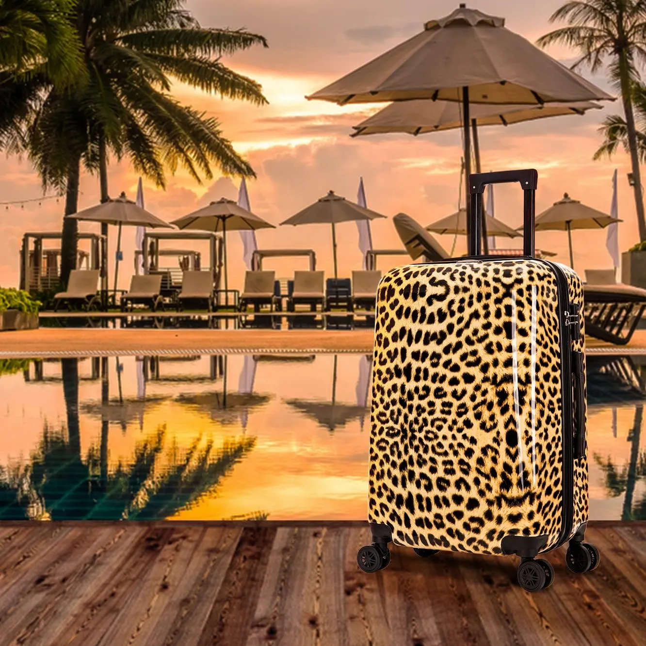 InUSA Cheetah Print Luggage with Spinner Wheels | Durable Lightweight Hardside Suitcase | Travel Bag with Handle and Trolley | 28-Inch Large Checked luggage