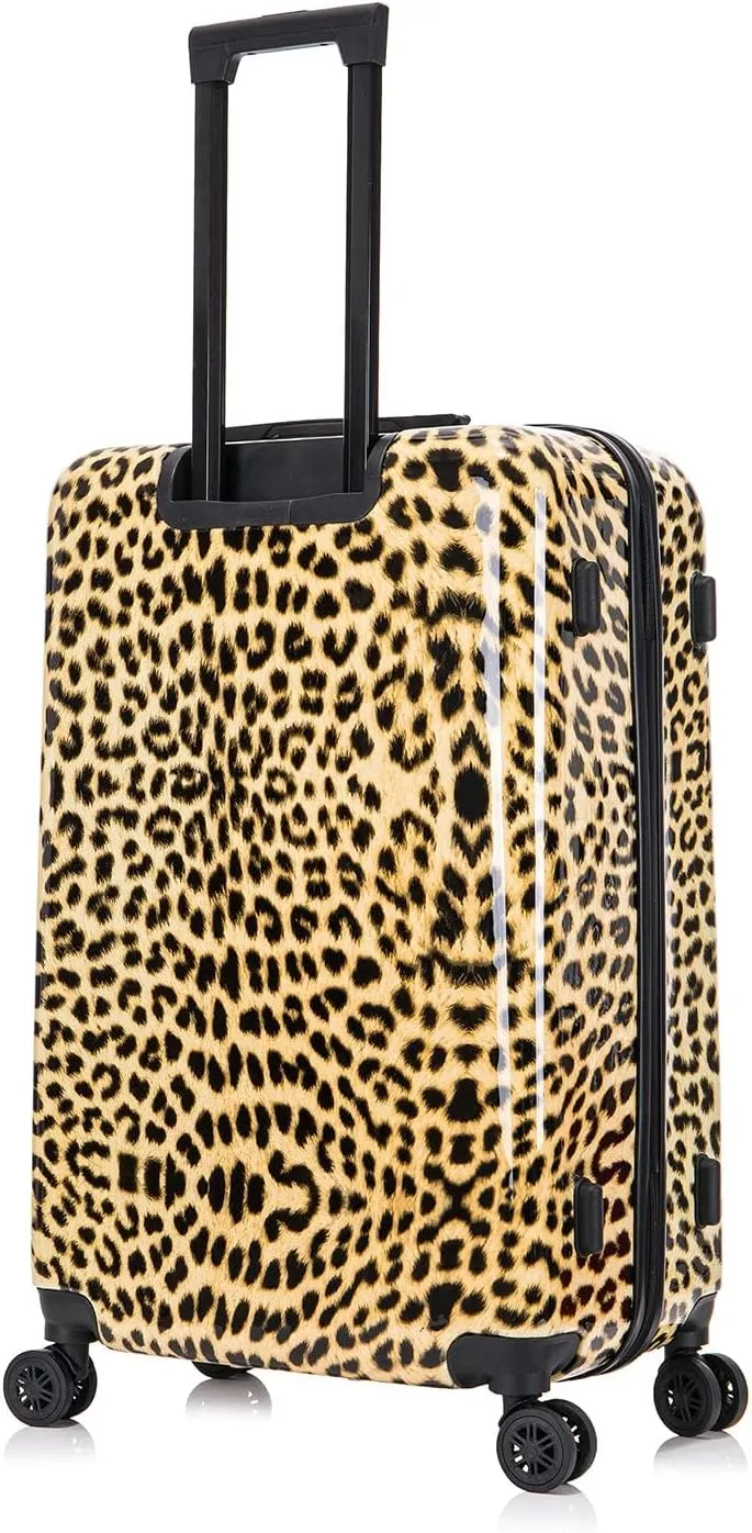 InUSA Cheetah Print Luggage with Spinner Wheels | Durable Lightweight Hardside Suitcase | Travel Bag with Handle and Trolley | 28-Inch Large Checked luggage
