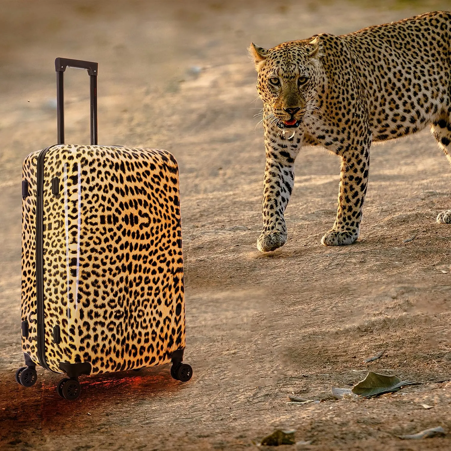 InUSA Cheetah Print Luggage with Spinner Wheels | Durable Lightweight Hardside Suitcase | Travel Bag with Handle and Trolley | 28-Inch Large Checked luggage