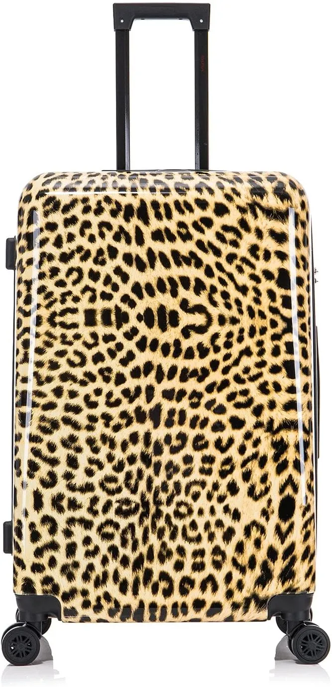 InUSA Cheetah Print Luggage with Spinner Wheels | Durable Lightweight Hardside Suitcase | Travel Bag with Handle and Trolley | 28-Inch Large Checked luggage