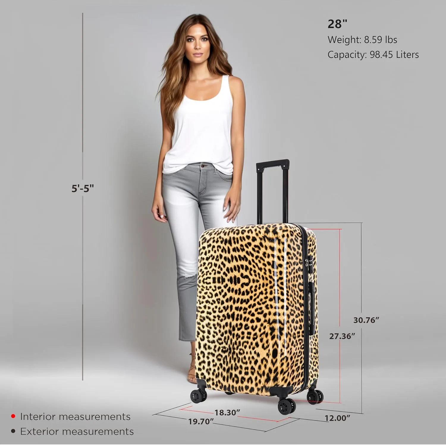 InUSA Cheetah Print Luggage with Spinner Wheels | Durable Lightweight Hardside Suitcase | Travel Bag with Handle and Trolley | 28-Inch Large Checked luggage