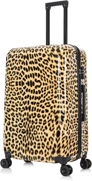InUSA Cheetah Print Luggage with Spinner Wheels | Durable Lightweight Hardside Suitcase | Travel Bag with Handle and Trolley | 28-Inch Large Checked luggage