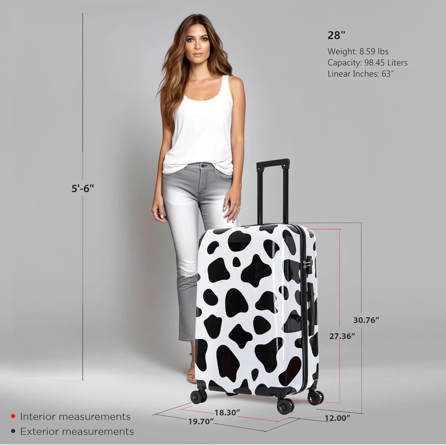 InUSA Cow Print Luggage with Spinner Wheels | Durable Lightweight Hardside Suitcase | Travel Bag with Handle and Trolley | 28-Inch Large Checked luggage