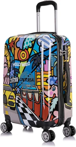 InUSA Hollywood Print Luggage with Spinner Wheels | Durable Lightweight Hardside Suitcase | Travel Bag with Handle and Trolley | 20 Inch Carry-On Spinner Luggage